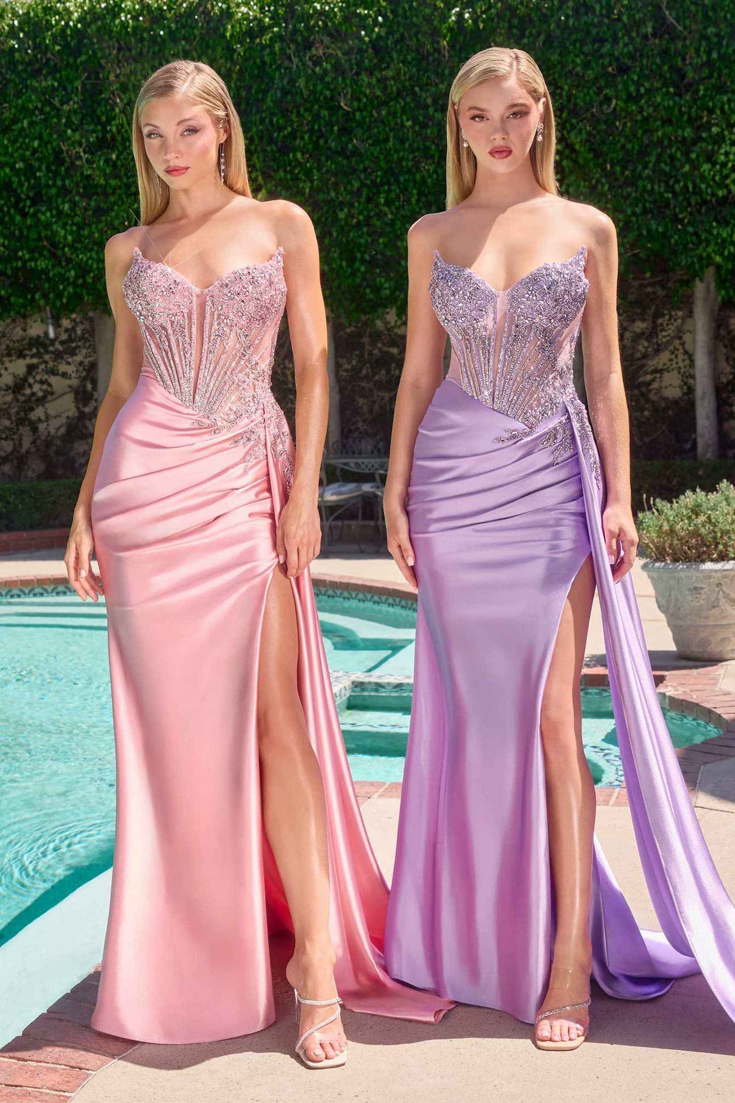 Elegant Strapless Satin Fitted Evening Gown