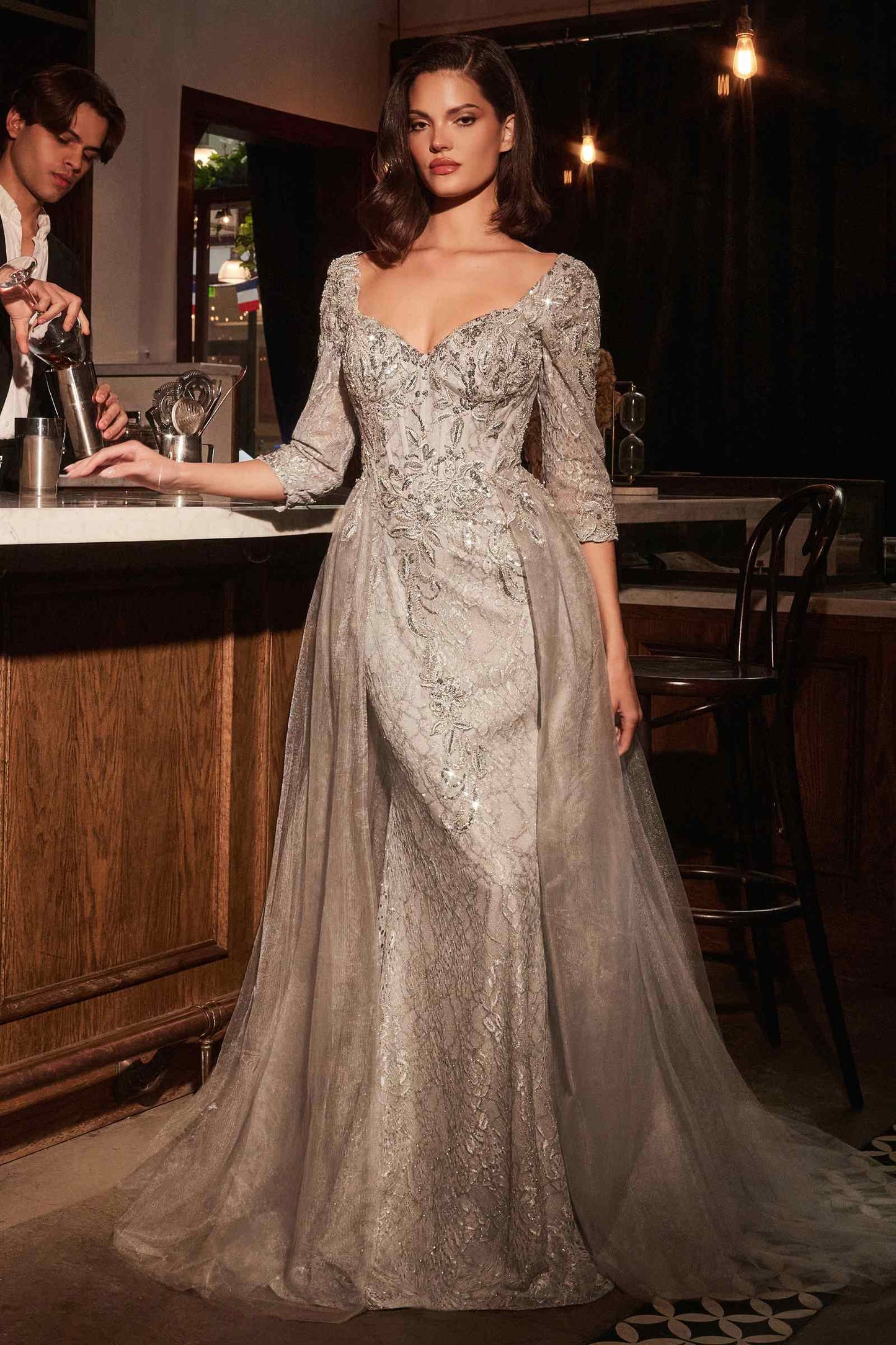Dress Lone Sleeve Lace Fitted Mother of the Bride Dress