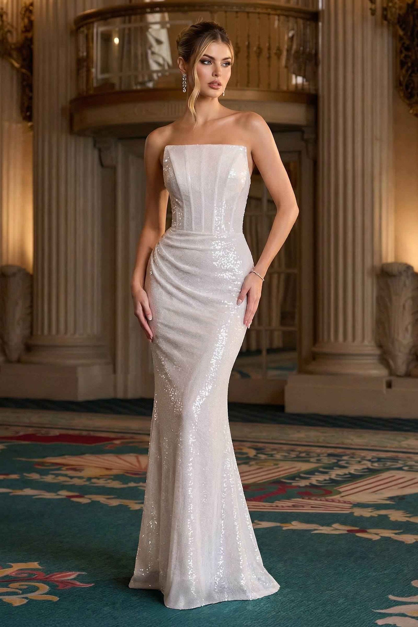 Strapless Sequin Fitted Gown Formal Evening Dress