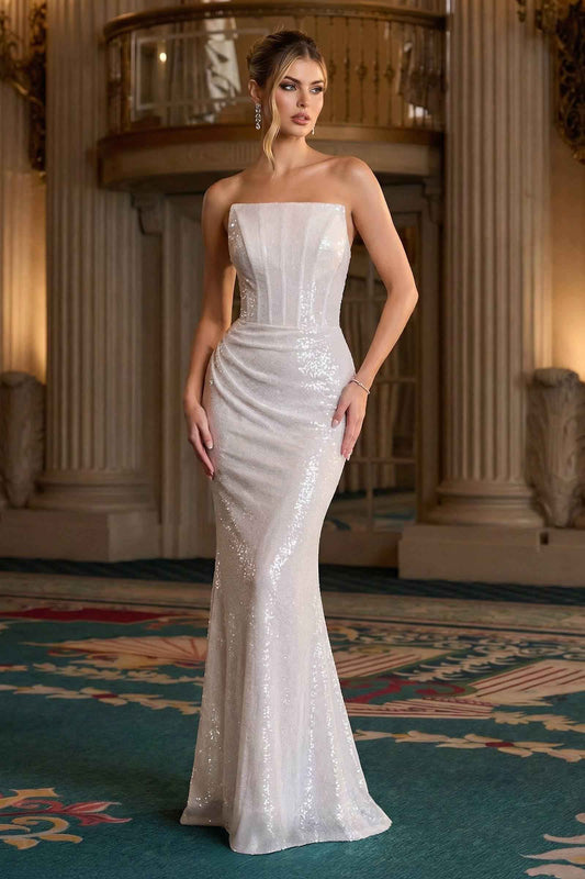 Strapless Sequin Fitted Gown Formal Evening Dress