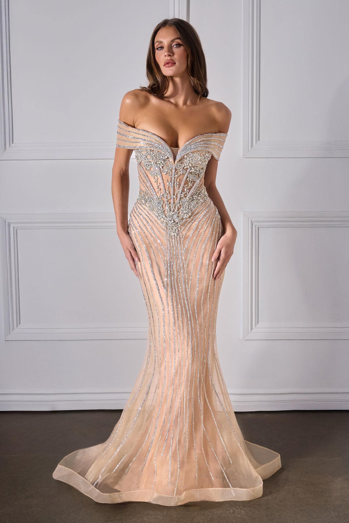 Mermaid Gown Off Shoulder Crystal Embellished Tulle